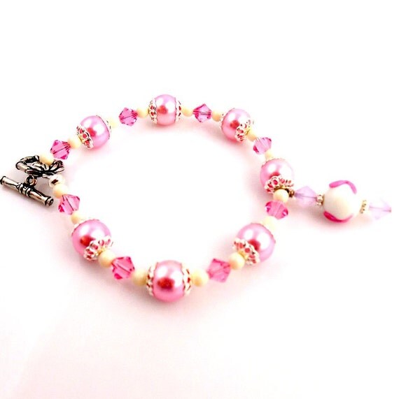 Pink Ribbon Beaded Bracelet Breast Cancer Bracelet Cancer