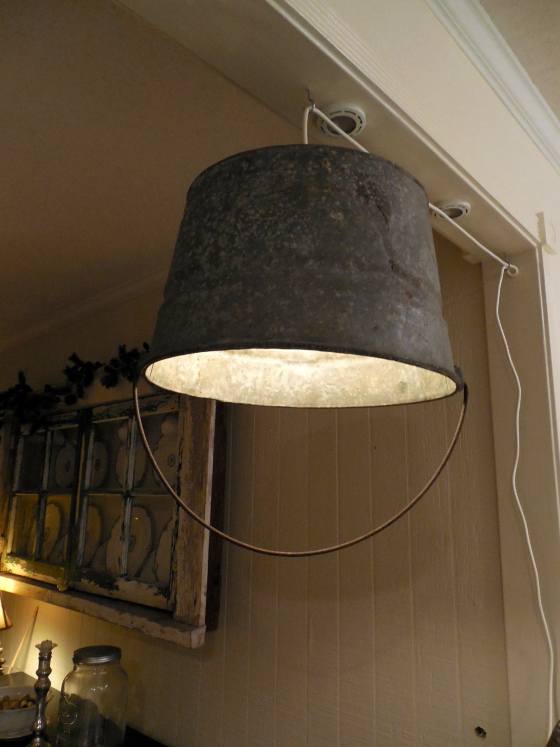 GALVANIZED BUCKET Hanging lamp by benchmarklights on Etsy