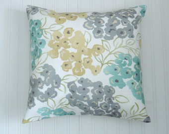 Teal YELLOW Pillow Cover, Gray Pillow, Pillow, Floral Pillow, Decorative Pillow, Gold, Gray, Blue .All Sizes, Cushion, Euro, Floral Cushion