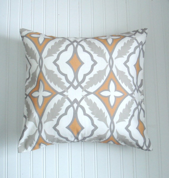 Items similar to Orange Pillow. Orange Gray Pillow Cover . 16 X 16 inch Accent Pillows Throw ...