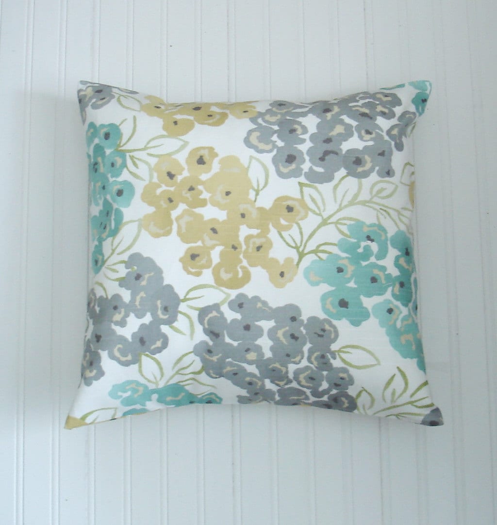 Teal YELLOW Pillow Cover Gray Pillow Pillow Floral Pillow