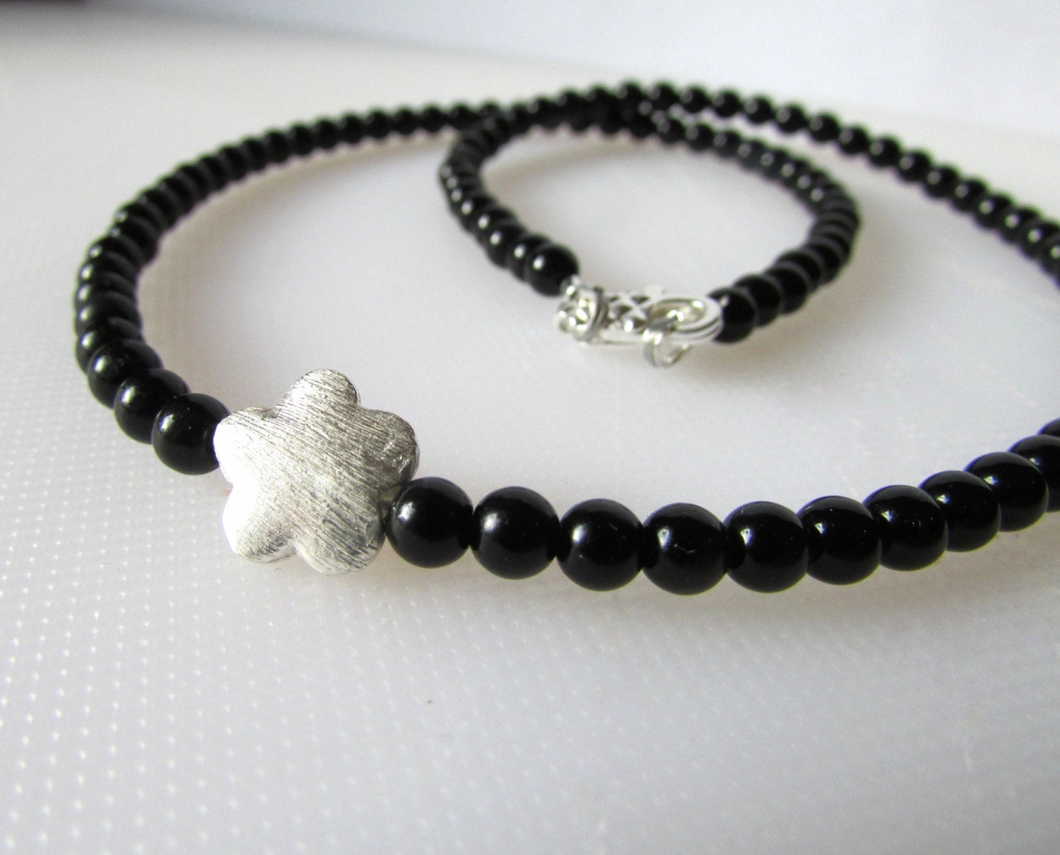 Onyx Beaded Necklace Black Onyx Necklace Tiny by EfZinCreations