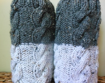 Hand Knitted Boot Cuffs Leg Warmers 2in1 Grey Tweed