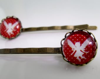 Fairy Bobby Pins, Red Hair Piece, Hair Clip, Bronze, Gift for Her, handmade bobby pins, gift for girls, Christmas Hair pin, Red Polka Dot