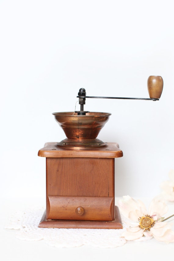 Vintage Wooden Copper Coffee Grinder