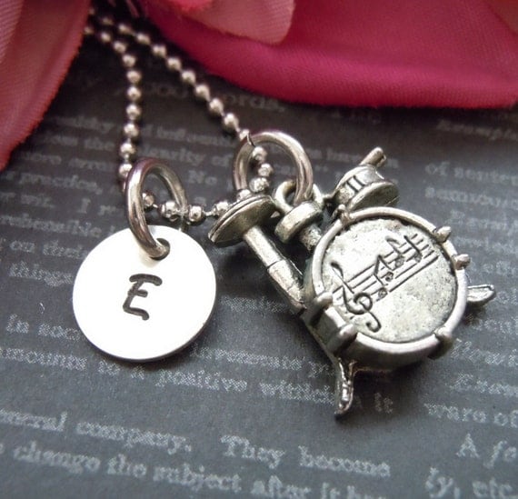 Drum Necklace Drum set necklace Drummer Gift by StampedOneOfAKind