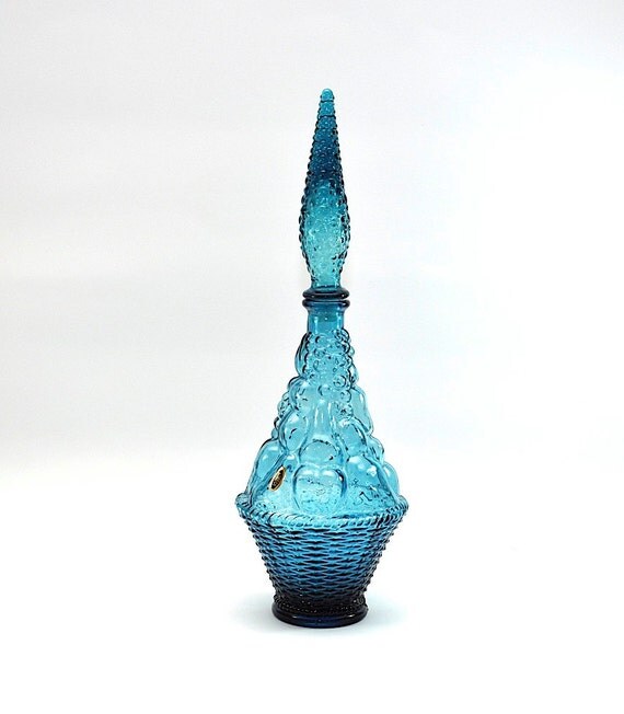 genie bottle vintage Decanter, Lobeco Glass Italian Blue Genie Decanter, Vintage Bottle, genie bottle vintage Decanter, Lobeco Glass Italian Blue Genie Decanter, Vintage Bottle,