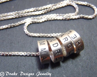 Hand Stamped Mommy Necklace personalized mom necklace kid name sterling silver