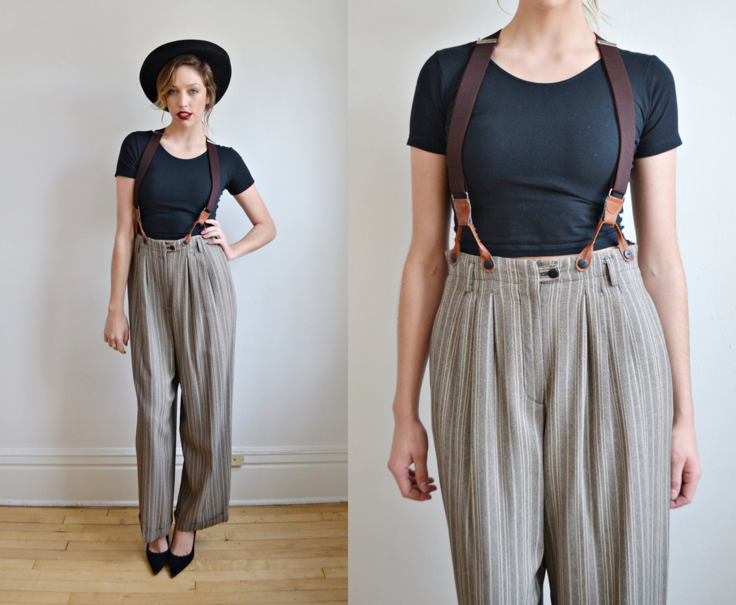 black suspender pants