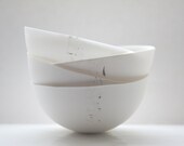 Stoneware English fine bone china bowl with a minimal strip of black strokes.