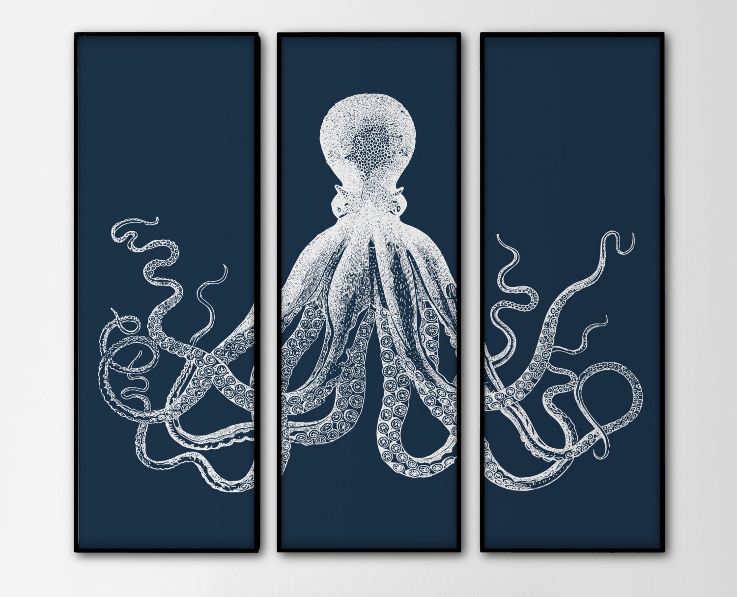 Octopus Triptych 3 Large Prints Navy Octopus Trio by BySamantha