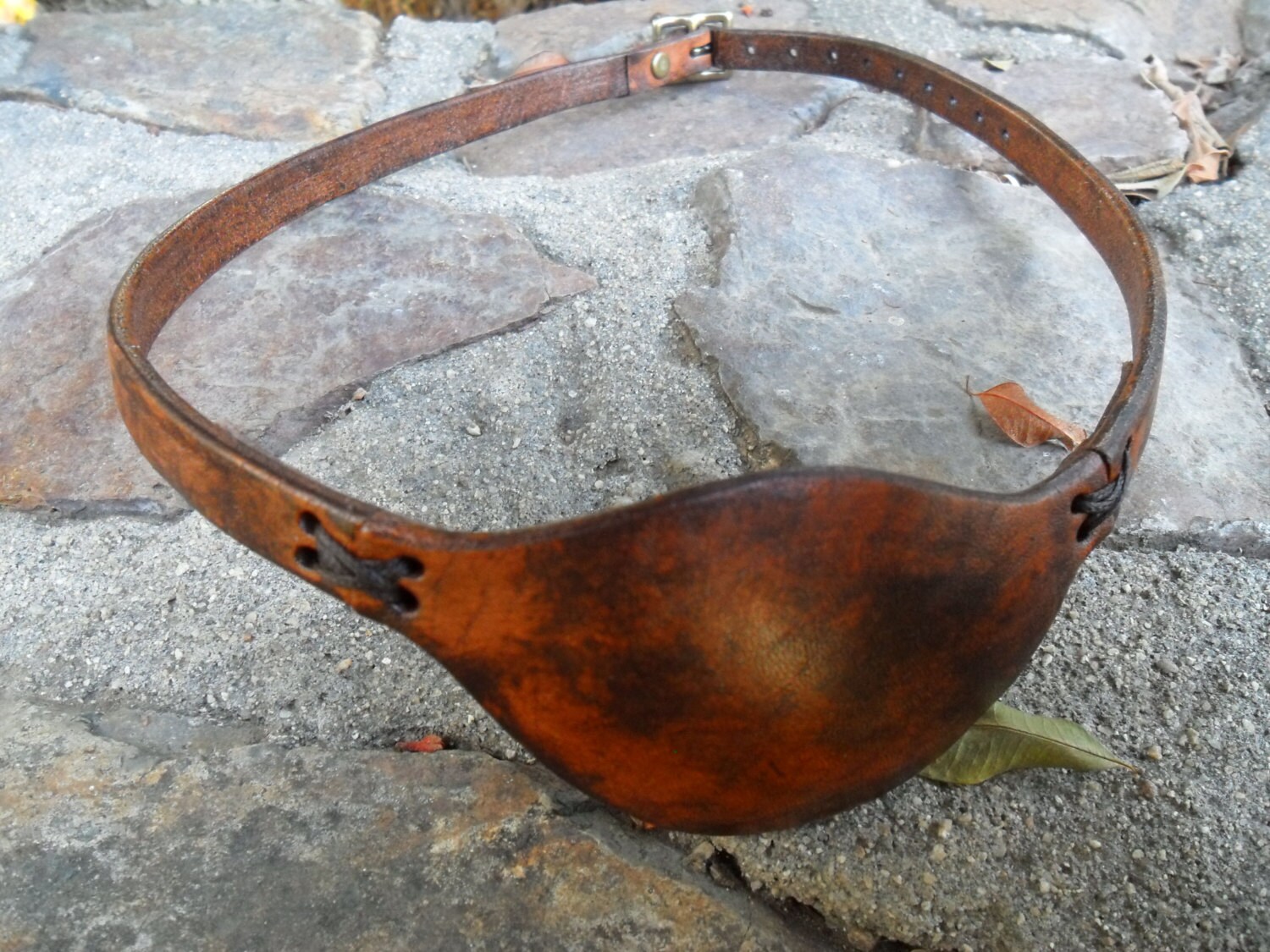 W.T.O Custom Handmade Leather Eye Patch Aged Brown Pirate