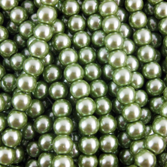 Wasabi Green Glass Faux Pearl Strands Select Size: by Craftsprite