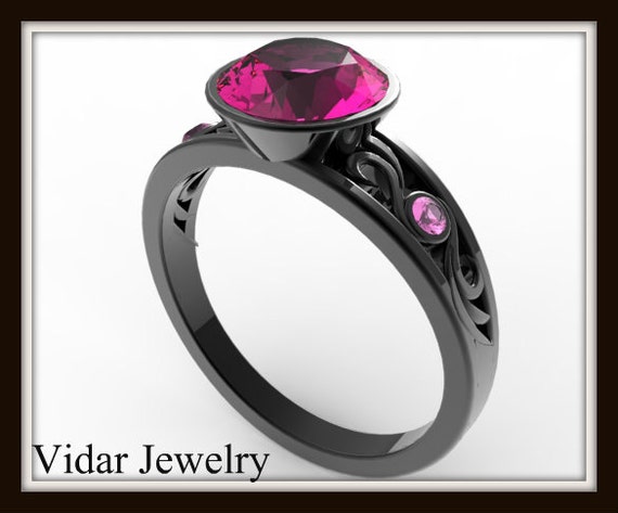 Black Gold Engagement Ring With Pink Stone-Unique Sapphire Engagement ...