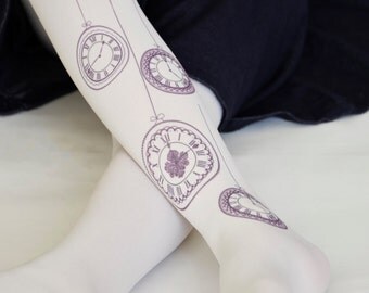 Design Tights With Clock,Trend Girls Leggings, Stockings, Hand Printed Tights
