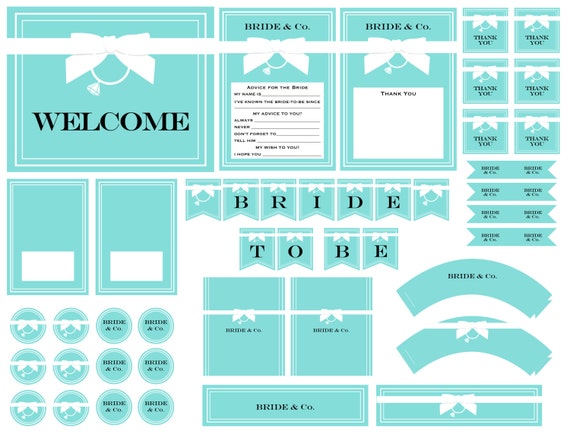 INSTANT DOWNLOAD - Bride & Co Bundle - Tiffany Theme Bridal Shower - DIY - Printable Il_570xn