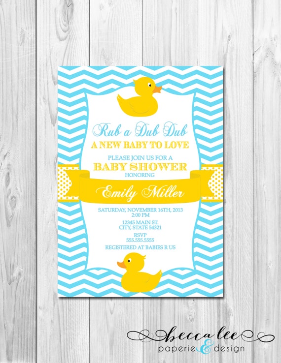 Rubber Duck Baby Shower Invitation - Chevron Stripes - Blue and Yellow - DIY - Printable Il_570xn