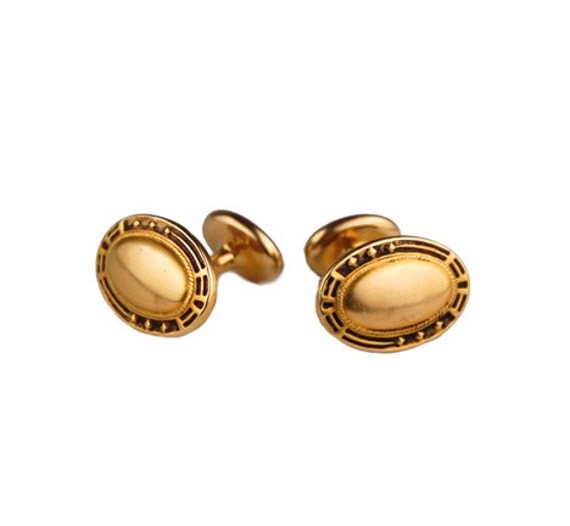 Vintage 14K Gold Cufflinks with Geometric Designed Edges