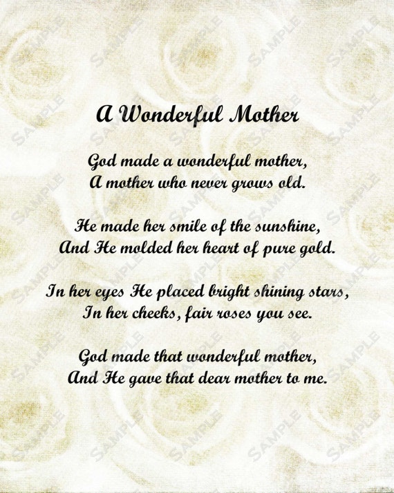 Items similar to A Wonderful Mother Love Poem for Mom 8 X 10 Print