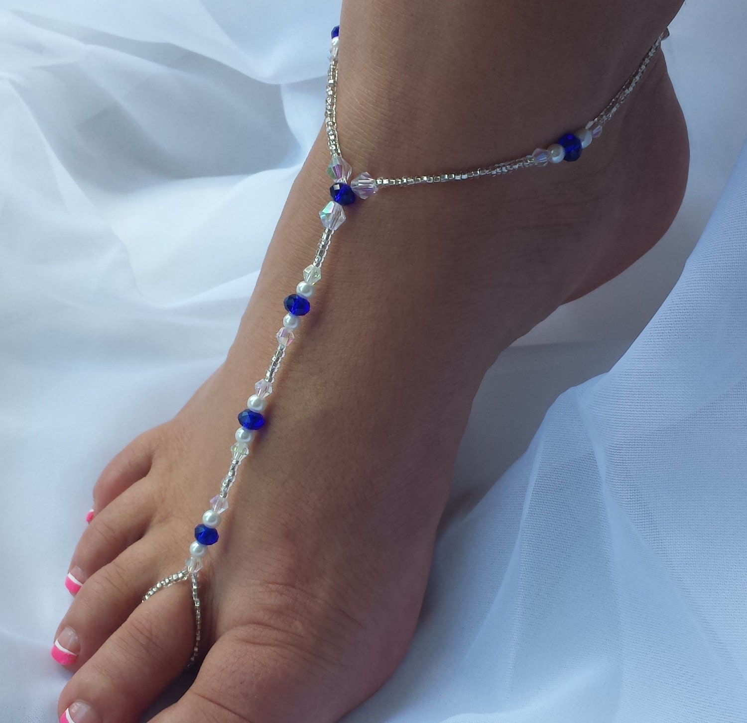 Sapphire Barefoot Sandals Foot Jewelry Anklet by JewelryByAngel