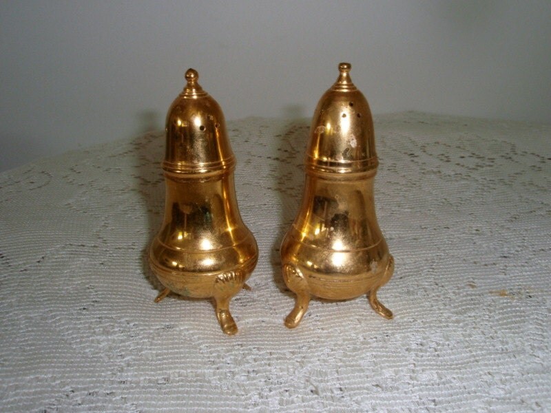 Gold plated Salt and Pepper Shakers by SocialmarysTreasures
