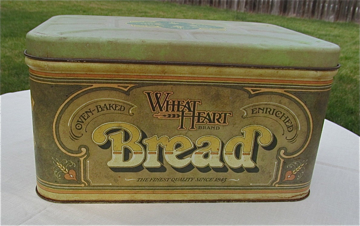 Vintage Wheat Heart Metal Bread Box Quaint Country Style and