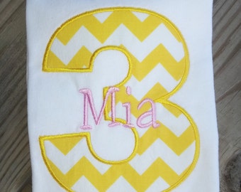 Personalized Yellow Chevron Girls Third Birthday Shirt / Girls Birthday Shirt