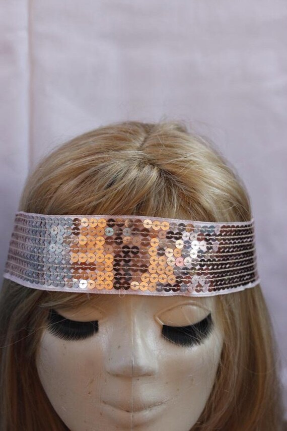 Items similar to Sequin headband Hippie Pink Headband Hair Bands Boho