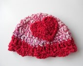 Baby Red and Pink Beanie Hat - Crochet - Ready to Ship