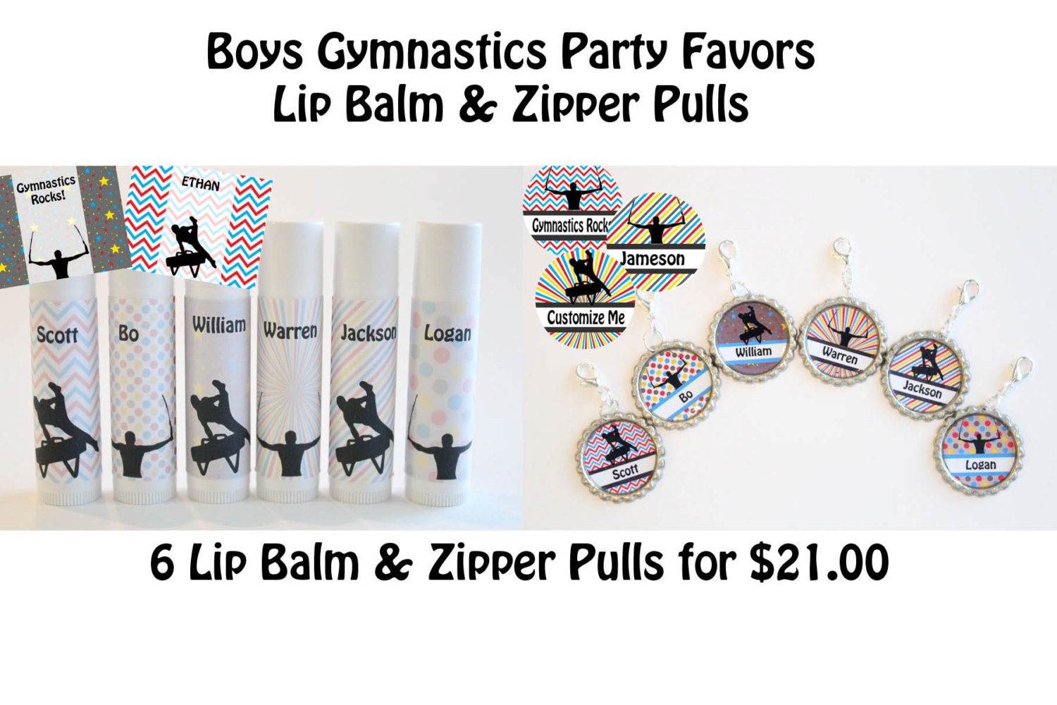 Boy Gymnastics Party Favors Custom Lip Balm by NanasPartyPalace