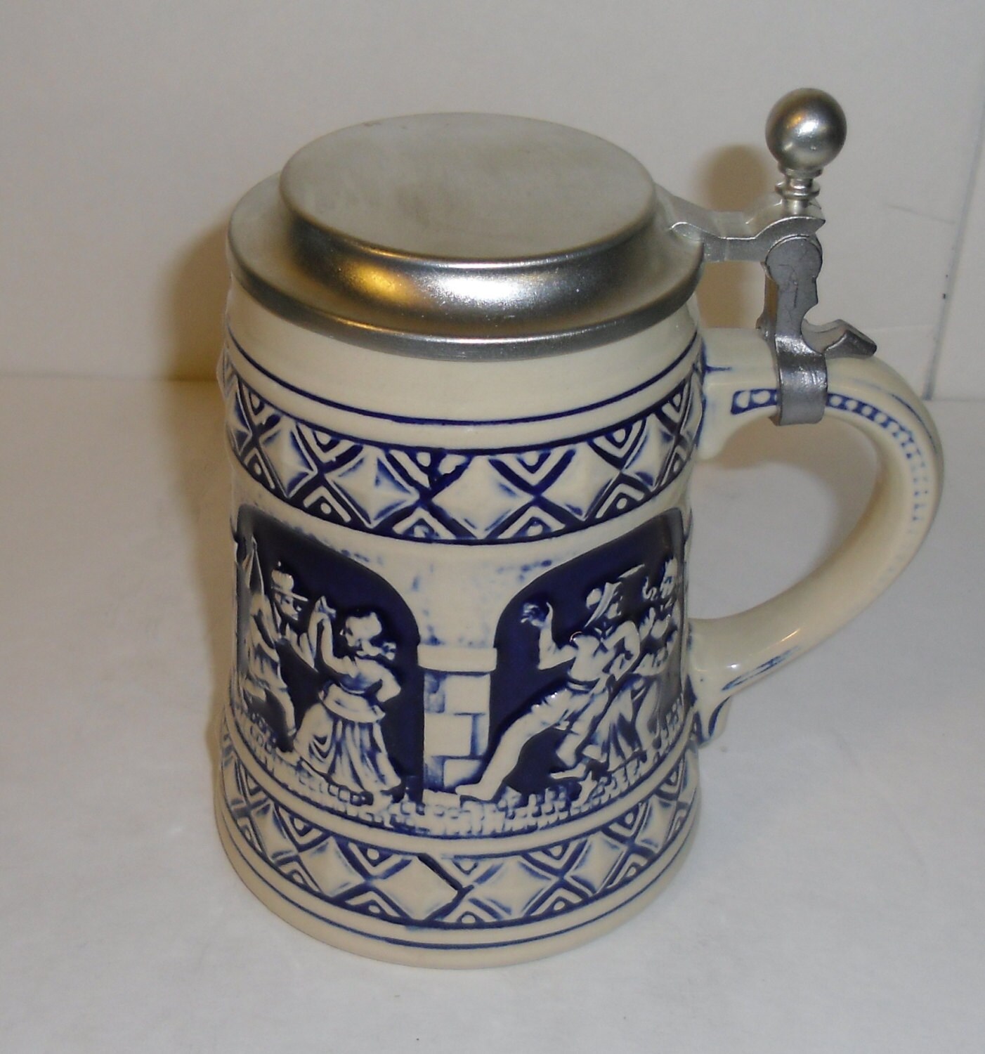 Vintage GERZ German Pewter Beer Stein with Cobalt Blue & Gray