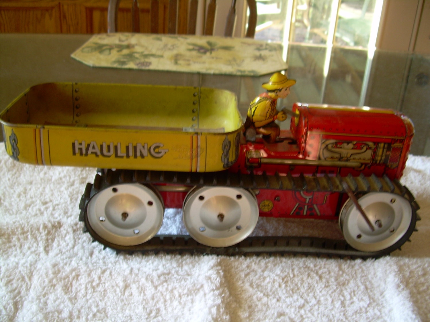 Vintage Tin Wind Up Marx tractor toy with by countryladytreasures