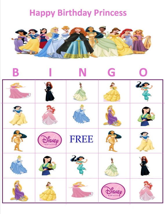 Disney Princess Bingo Instant Download By YummiliciousTreats