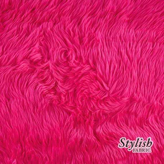 Neon Pink 60 Wide Shag Fur Fabric by the yard by StylishFabric