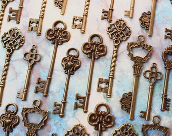 30 Skeleton Key Collection antiqued bronze vintage style wholesale wedding decorations