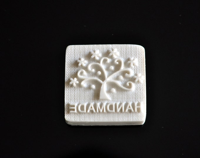 Handmade Cookie Stamp Seal Soap Stamp - Stars Tree with text "Handmade"