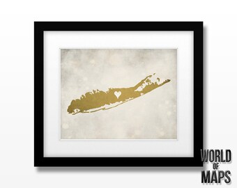 Long Island New York Map Print - Home Town Love - Personalized Art Print