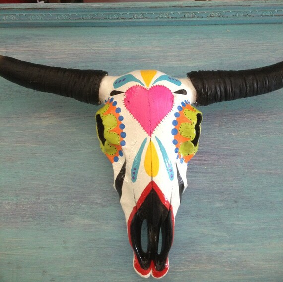 Sugar Skull Hand Painted Decorative Cow Skull