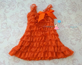 baby dress orange outfit flower thanksgiving fall petti lace birthday ruffl