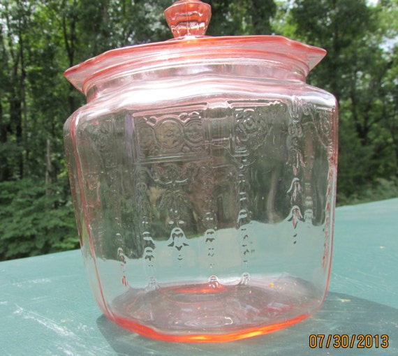 Vintage Pink Depression Princess Glass Biscuit Jar/Cookie Jar
