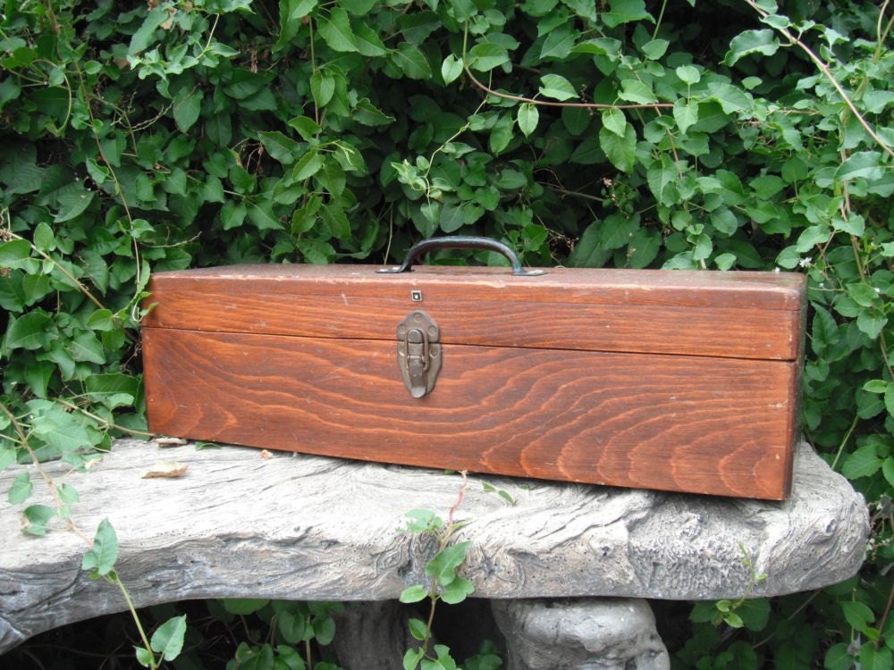 Vintage Wooden Box / Large Wooden Rectangle Box / Instrument Box or ...