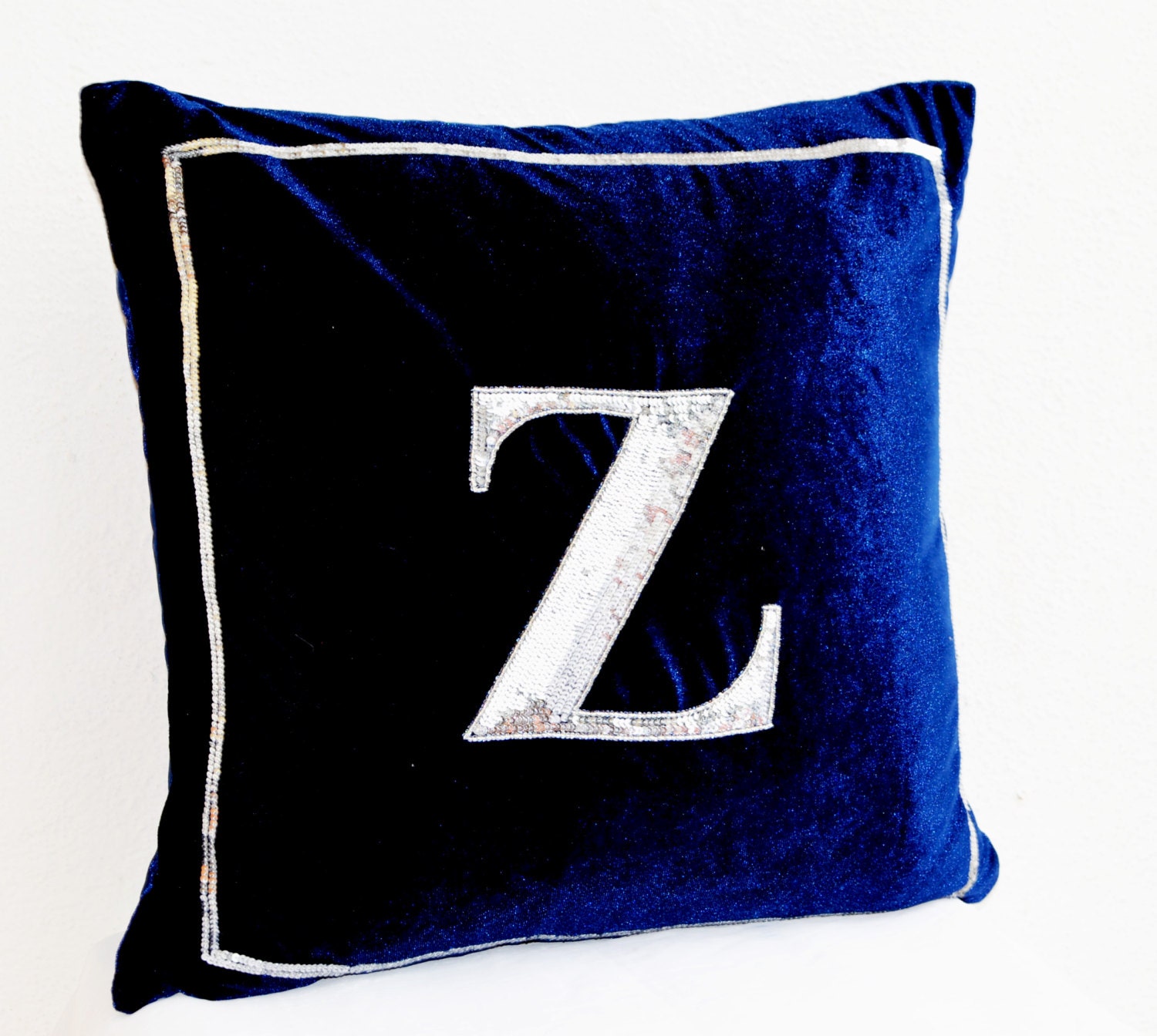 Navy Blue Pillow Cover Silver Sequin Cushion 18X18 Pillow