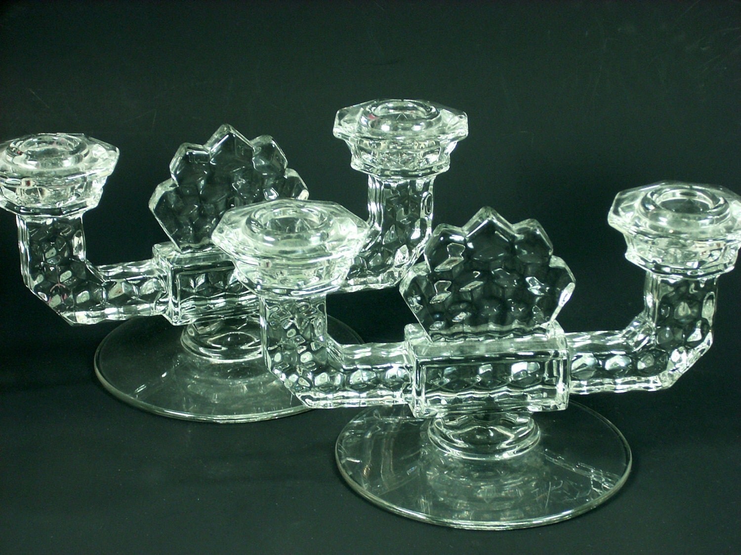 Fostoria American Double Candlesticks by KathrynsThisandThat