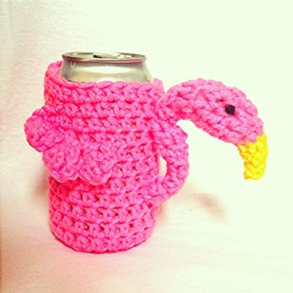 Pink Flamingo Beer Sweater Handmade Crochet