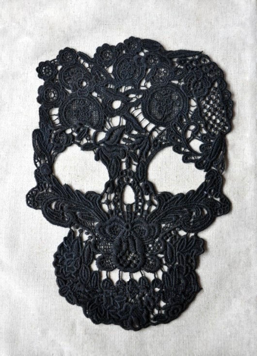 black lace applique skull lace applique cotton lace fabric