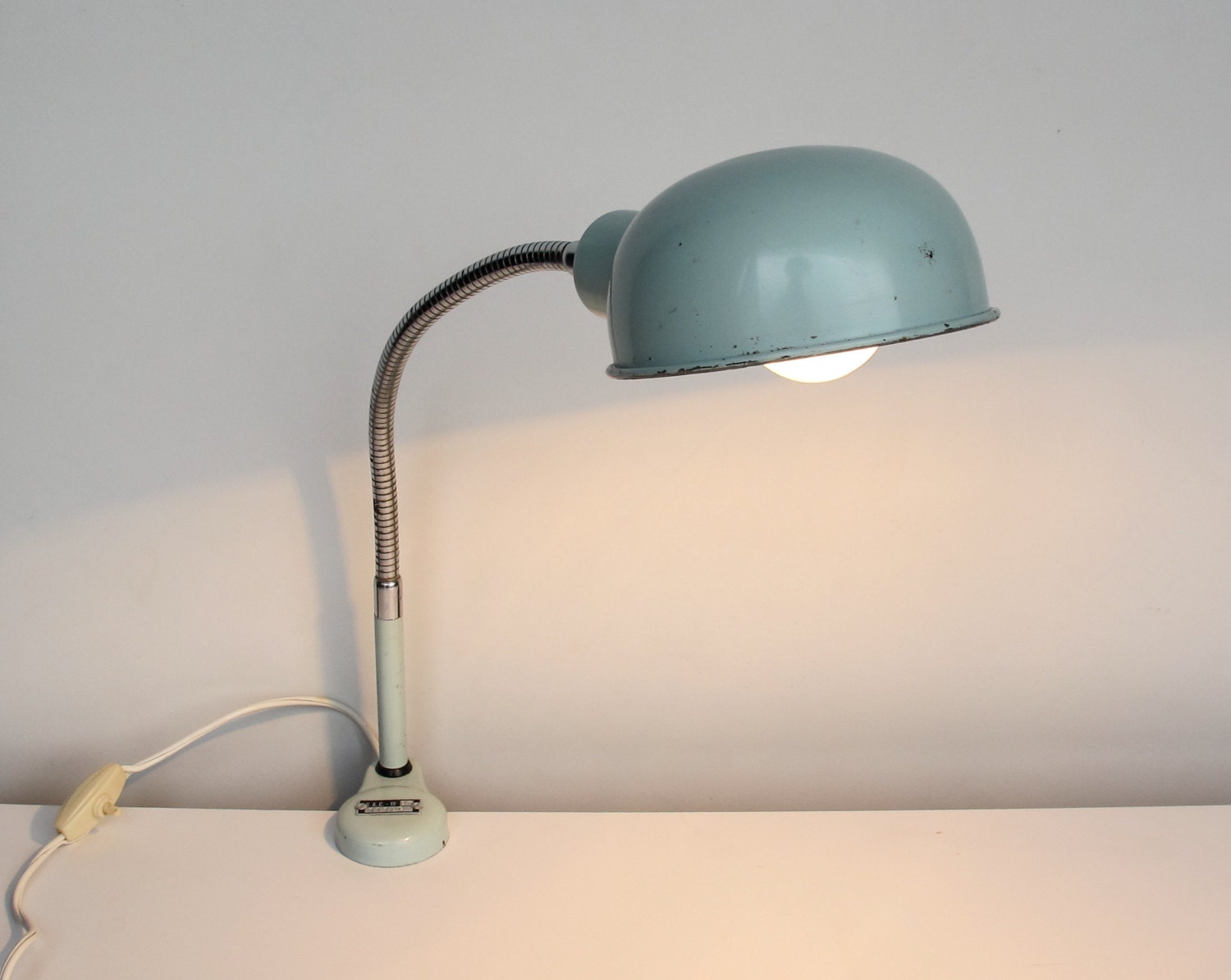 Gooseneck Clamp Table Lamp / Light Blue Office Lamp / Italian