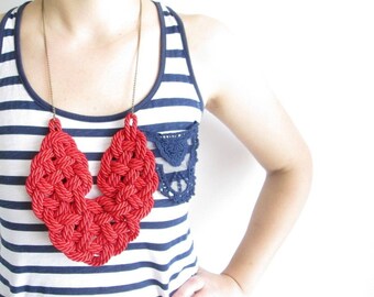 Nautical rope necklace Red rope necklace Rope knot necklace Knotted necklace Rope statement necklace