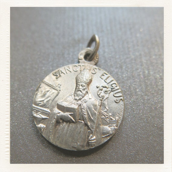 Antique Saint Eligius French Silver Religious Medal signed