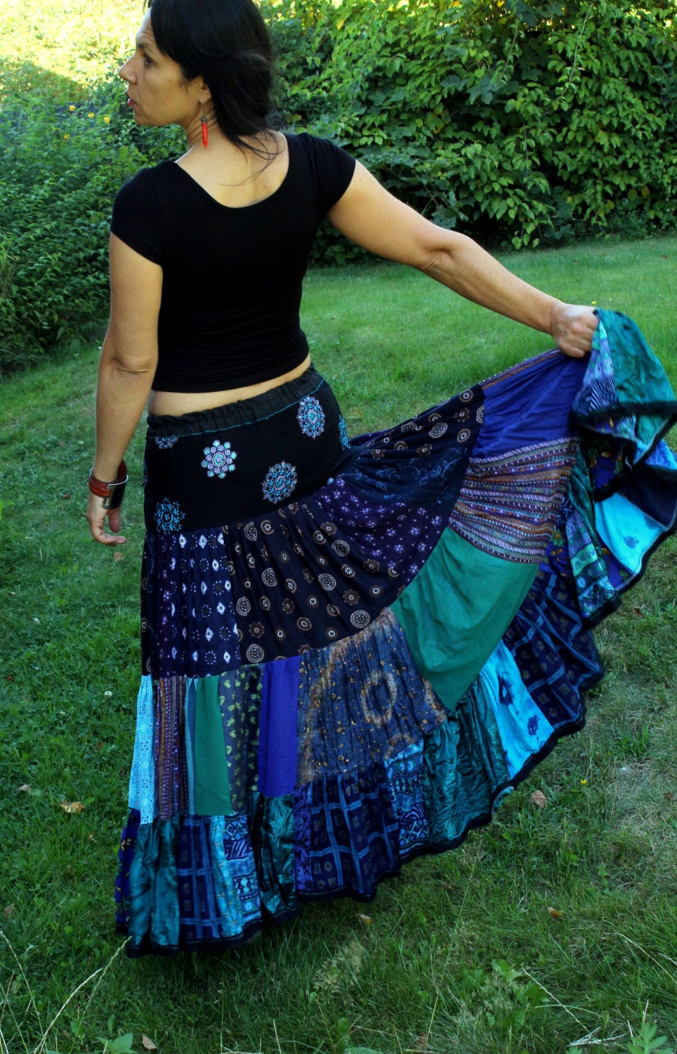 Very wide gypsy boho skirt recycled patchwork tribal fusion