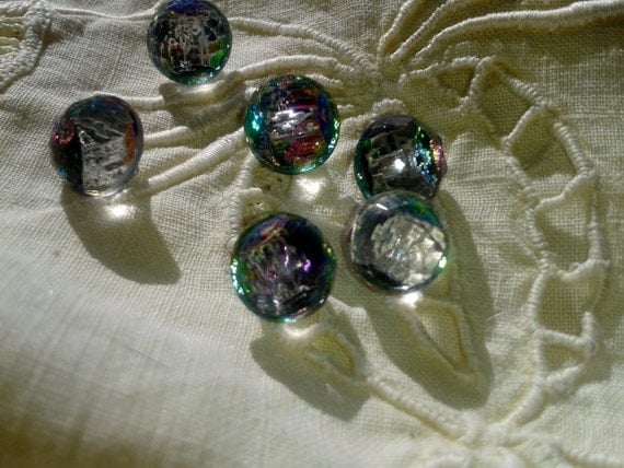 6 Art Deco Crystal French Buttons -1930's - Aurora Borealis Crystal Faceted Buttons - Clear Couture Buttons - Jewelry Assemblage